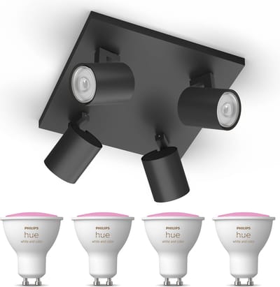Philips Hue Runner Opbouwspot (Zwart) - Wit en Gekleurd Licht - Plafondspot met 4 Lichtpunten - GU10 - Hue White and Color Ambiance