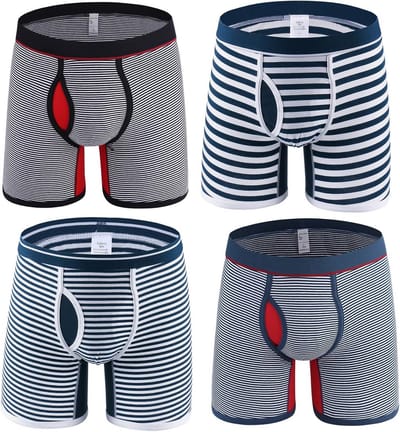 Heren Boxershorts Gestreept Katoen Met Open Kruis Ademend en Comfortabel
