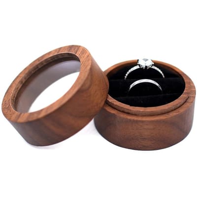 Gepersonaliseerde Houten Trouwringdoos met Transparante Ronde Verlovingsvoorstelhouder Dubbele Ringdragersdoos ceremonie zwart
