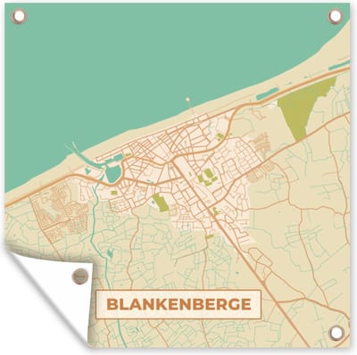Tuin poster Blankenberge - Plattegrond - Vintage - Stadskaart - Kaart - 200x200 cm - Tuindoek