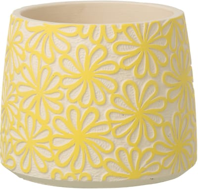 J-Line bloempot Rond Bloemen - cement - geel - large