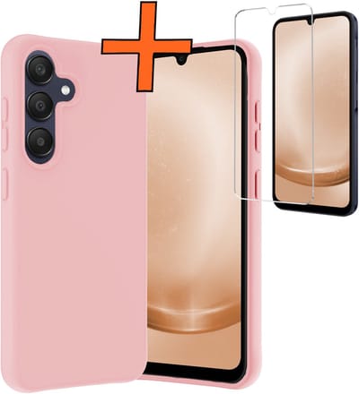 Hoes - Met Screenprotector - Geschikt voor Samsung Galaxy A26 - Sterk & Shockproof - Back Cover - Siliconen Case - Telefoon Hoes - Lichtroze