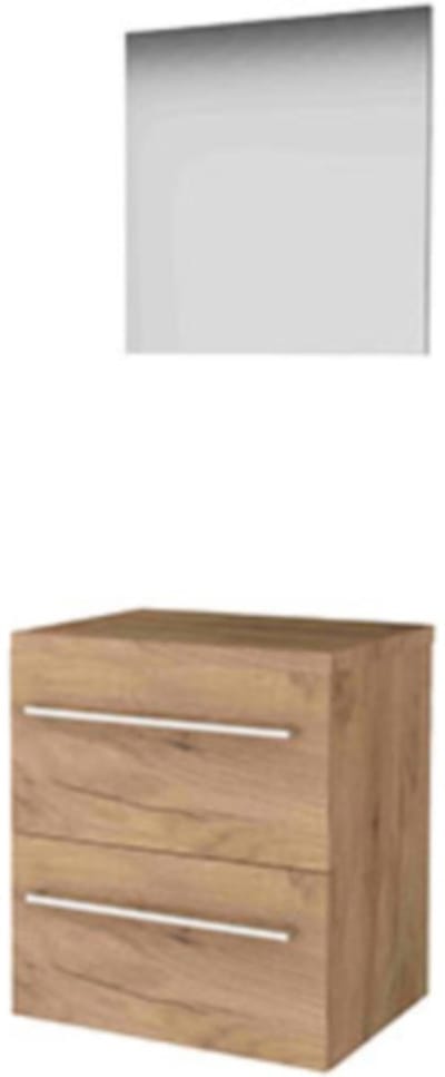 Basic-Line Basic 46 Badkamermeubelset - 60 x 46 cm - Met Grepen - 2 Lades - Wastafelblad - Spiegel - Whisky Oak