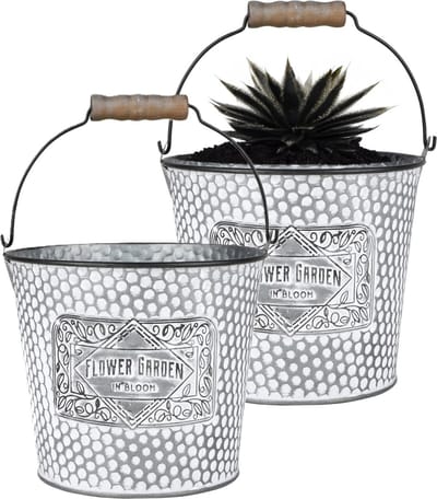 Sunnydays Emmer/plantenpot/bloempot - 2x - zink - zilver - D17 x H14 cm