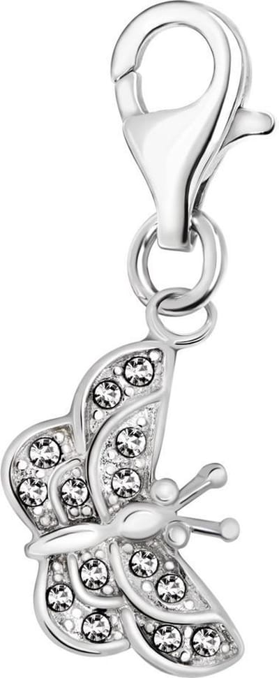 Quiges – Charm – Hanger - Vlinder met Zirkonia - Verzilverd - karabijnslot - geschikt - voor - Bedelarmband - QHC036