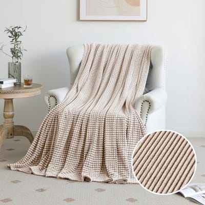 Zachte Fleece Cuddly Dekens met Ruitpatroon, Lichtgewicht Microfiber Sofa Dekentjes voor Thuis en Camping - 130 x 150 cm, Bruin