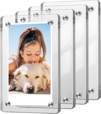 Set van 4 Dubbelzijdige Acryl Magnetische Fotolijsten voor 7.5cm Foto's - Ideaal voor Fujifilm Instax Mini, Polaroid Instant Foto's en Decoratie op de Koelkast