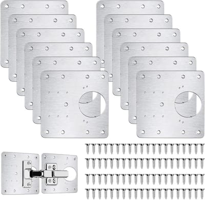 RVS Scharnier Reparatieplaten Set van 12 Stuks met 80 Schroeven voor Keuken, Kast en Deuren, 9 x 9 cm, Ideaal voor Meubelherstel en Verbetering
