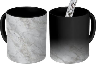 Magische Mok - Foto op Warmte Mokken - Koffiemok - Grijs - Wit - Marmer print - Magic Mok - Beker - 350 ML - Theemok