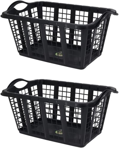 Storage Solutions wasmand met handvatten - 2x stuks - zwart - 37 liter - 60 x 40 x 30 cm