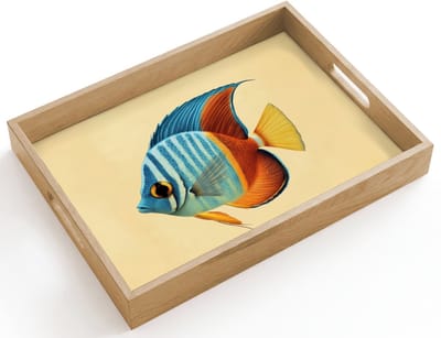 Dienblad hout 40x30 cm - Schootdienblad - Vis - Vinnen - Blauw - Ogen - Borrelplank rechthoek - Plateau dienbladen