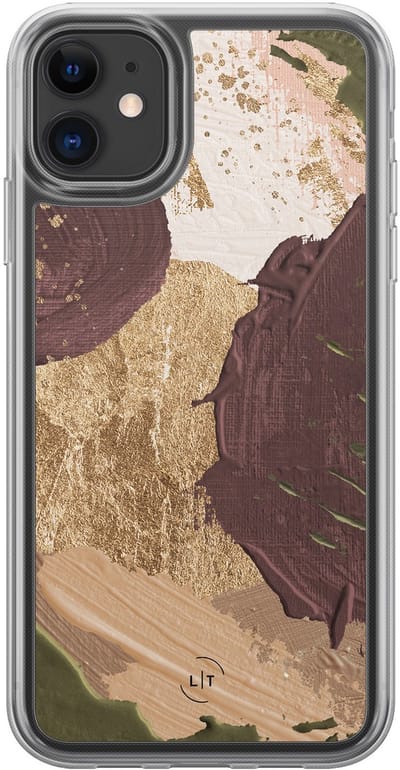 Hoesje geschikt voor iPhone 11 - Abstract art - 2in1 backcover - Print / Illustratie - Bruin - Leuke Telefoonhoesjes