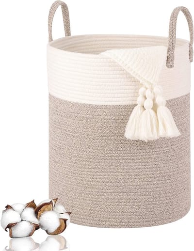 Gevlochten katoenen wasmand 53L voor speelgoed en wasgoed, opbergmand met handvat 46 x 38 cm