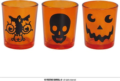 Fiestas Guirca - Waxine licht glaasjes (set 3 stuks) - Halloween - Halloween Decoratie - Halloween Versiering