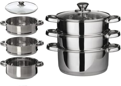 Stoomboot Set Met Glazen Deksel - 3 Tier Kookgerei 22CM