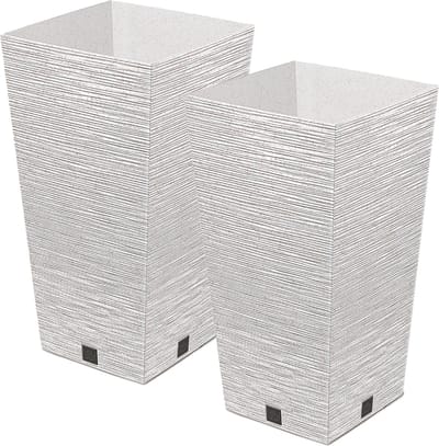 Prosperplast Plantenpot/bloempot - 2x - buiten - kunststof - wit - Eco wood look - D20 x H38 cm