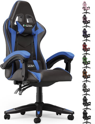 Bigzzia Gamingstoel - Ergonomische bureaustoel van PU-leer - In hoogte verstelbaar - Met lendenkussen en hoofdsteun - Comfortabele gamestoel voor volwassenen - Meisjes en jongens