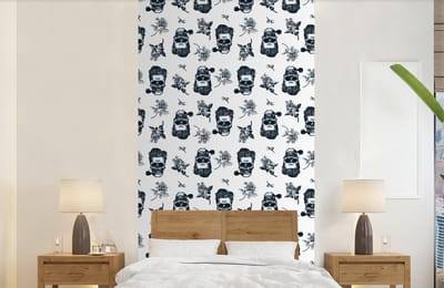 Behang - Fotobehang Patronen - Schedel - Rozen - Piraten - Jongens - Kinderen - Kids - Breedte 120 cm x hoogte 240 cm