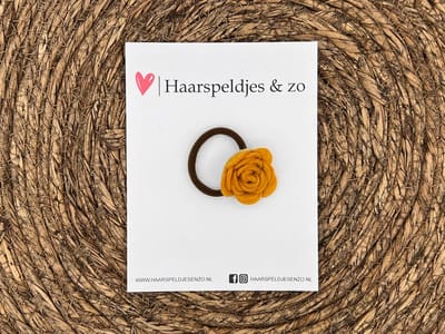Elastiek - per stuk - hippe kleuren - met bloem - meisjes - blossem - okergeel
