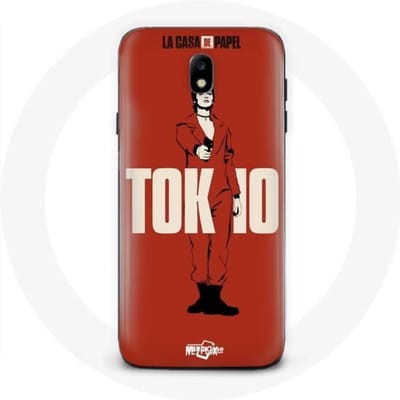 Samsung Galaxy J3 2017 hoesje La casa de papel Tokyo Fanart-logo Rode achtergrond rood