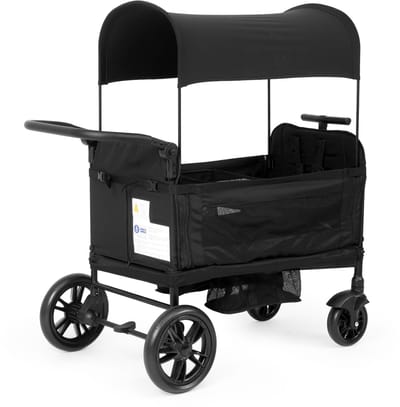 Dubbele kinderwagen - Tweeling buggy - Inklapbare kinderwagen - Opvouwbare tweelingwagen - Buggy met zonnekap en dienblad - 5-punts veiligheidsgordel, verstelbare handgreep - Metaal en Stof - 22×66×122 cm - Geschikt voor 2 kinderen - Zwart