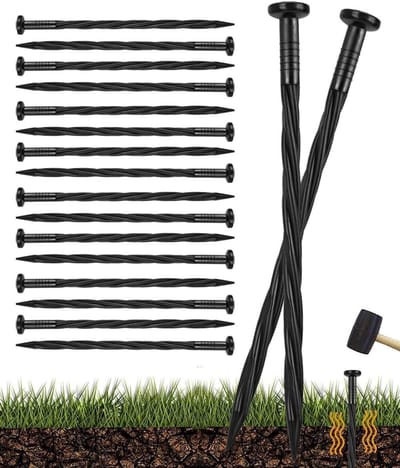 Landschap Randen Spikes - Verankeringsnagels Tuin - Tuinranden Bevestigen - Spiraalvormig Anti-losraken - 100 stuks 8 inch - Zwart
