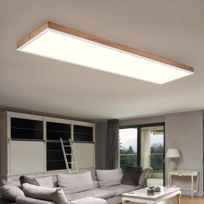 LED plafondlamp woonkamerlamp eetkamerlamp, aluminium kunststof houtlook wit MDF, afstandsbediening dimbaar CCT memory/nachtlicht timer, 36W 2250lm 2700-6500K, L 120 cm