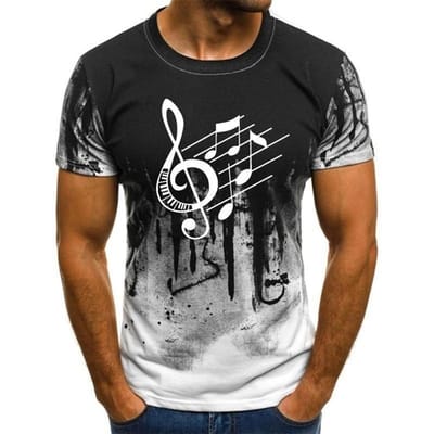 T-shirt d'été pour hommes 3D drôle note de musique T-shirt décontracté graphique T-shirt mode manches courtes hauts 5XL black