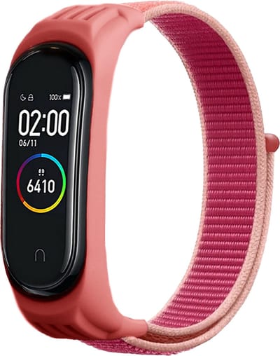 Strap-it Nylon bandje - geschikt voor Xiaomi Mi Band 5 / Mi Band 6 - pomegrenate