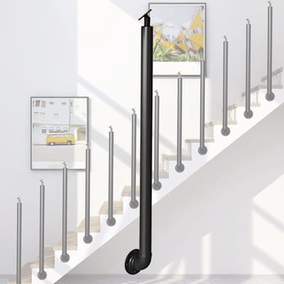 Trapleuningpaal - Steunpaal Balustrade - Veilige Trappen - Verstelbare Beugel - 75cm Lengte - Zwart