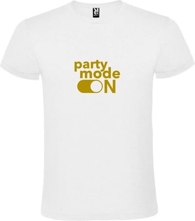 Wit T-Shirt met “ Party Mode On “ afbeelding Goud Size L
