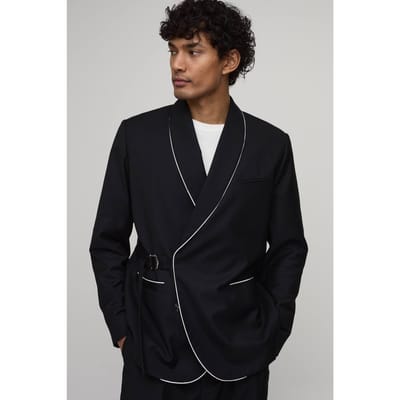 Satijnen Afwerking Wikkel Gesp Ontspannen Pasvorm Blazer | Black | Size 34