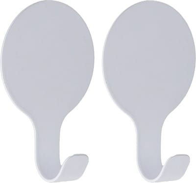 Tendance Plakhaakje rond - 2x stuks - 6 x 2,5 x 10 cm - Zelfklevende ophang haakjes - RVS - wit - keuken/badkamer haken