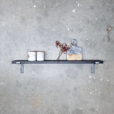 GoudmetHout® Wandplank Industrieel - 40 x 15 cm Muurplank - Zwart Eiken Hout - Decoratie Wandrek & Boekenrek - Hangplank Keuken - Wall Shelf + 2 Plankdragers van Ruw Staal