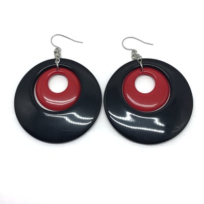Behave - Oorhangers dames - zilverkleur zwart rood - retro stijl