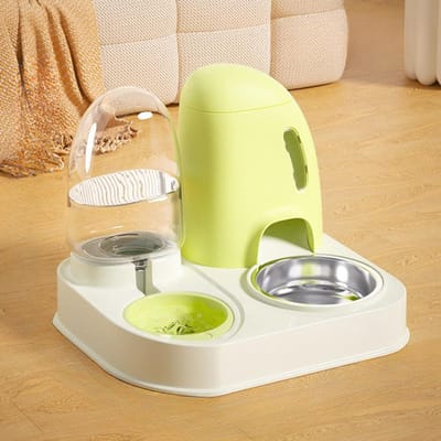 Distributeur d'eau potable automatique à voile de grande capacité pour chiens Bol double monobloc Bol pour chien Bol pour chat Fournitures pour animaux de compagnie 27*24*27.5cm beige