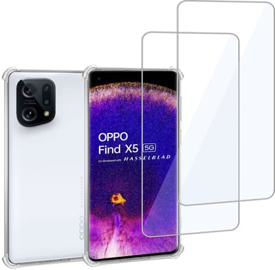 Geschikt voor OPPO Find X5 - Hoesje + 2x Screenprotector – Gehard Glas Cover + Shock Proof Case – Transparant