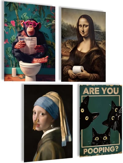 Dailygoods- Badkamerposter 4x A4 - Wanddecoratie Toilet - WC Decoratie - Badkamerfoto's - Gasten Toilet Decor - Hoogwaardig Papier