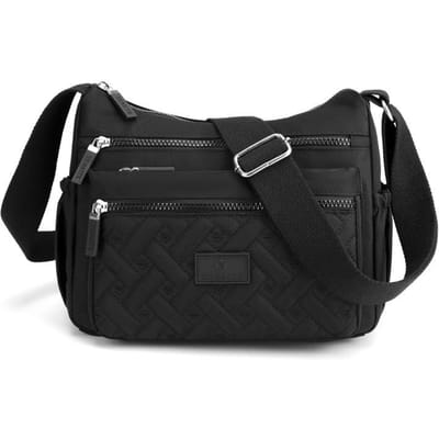 Damestas Nylon Crossbody Tas Lichtgewicht Grote Capaciteit Geborduurde Lijn Schoudertas Rugzak Multifunctionele Tas voor Moeder van middelbare leeftijd black