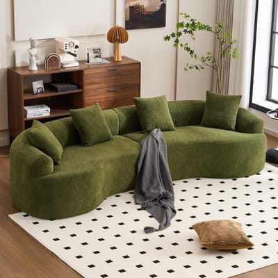 4-Zitsbank, Modulaire, Gebogen Bank, Samendrukbare Bank, Gebogen Chenillebank, Modern in een Doos, 4-zits, Comfortabel en Stijlvol voor Woonkamer en Appartement, Geen Installatie Nodig-Groente