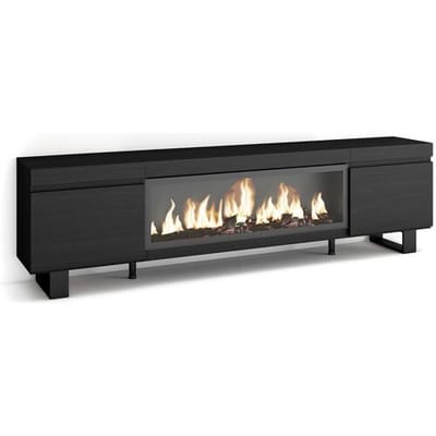 Skraut Home TV-Meubel, Lowboard, 208x35x57cm, Voor tv's tot 80", Elektrische haard XXL, Industrieel design, Zwart