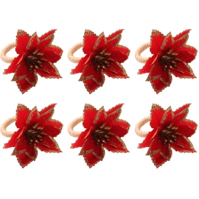 Lot de 6 Serviettes Rouge Élégant Noël Fleur Serviette pour Fête d'Anniversaire Mariage