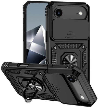 Coverup Hoesje - Geschikt voor iPhone Air Hoesje - Coverup Armor Ring Kickstand Back Cover met Camera Shield - Zwart