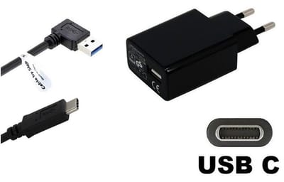 OneOne 2A lader + 0,9m sterke haakse USB C kabel. TUV / GS 100% veilig. Oplader adapter past op Universeel Microsoft, LG, Lenovo, Samsung Galaxy, Huawei, Motorola Moto, Xiaomi, Kobo (Rakuten), Sony Xperia, Nokia, Fairphone, Boox, JBL