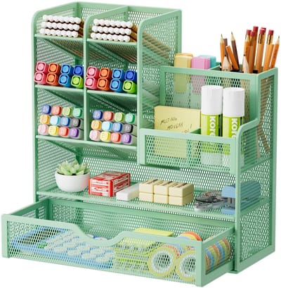 Unyqoos ® Multifunctionele Bureau Organizer met Schuiflade en Diverse Opbergvakken voor Kantoor en Huis