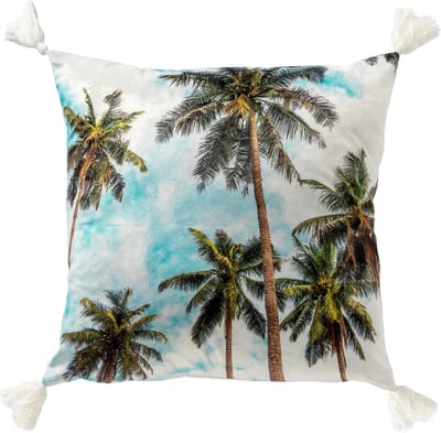Dutch Decor BAHAMAS - kussenhoes 45x45 cm - palmbomen - Snow White - wit - met rits - zonder binnenkussen