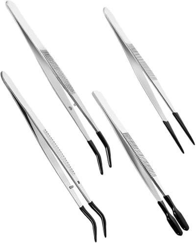 Lijm-impregnant Anti-slip Pincet - Wimperpincet Knutselpincet - Precieze Bediening - Roestvrij Staal & Siliconen - 4 Stuks - Zwart