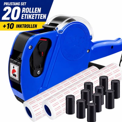 Compleet prijstang set - 20 rollen etiketten & 10 inktrollen – voor winkels, supermarkten en magazijnen