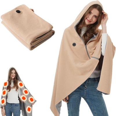 Elektrische deken - 150x80cm - Hoodie Deken - 3 Standen - Oplaadbare elektrische deken - elektrisch deken - electrische deken 1 persoons - Warmtedeken - Verwarmde deken - Draagbare verwarmde omslagdoek - USB-oplaadbaar - voor buiten, thuis
