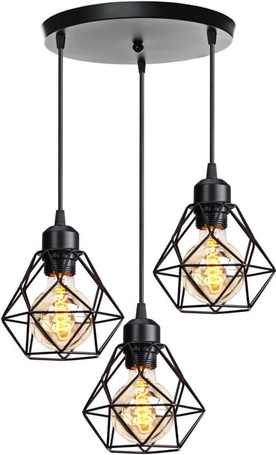 3 Hanglampen Industriële Zwart E27 Plafondlamp voor Binnen Slaapkamer Kroonluchter Retro